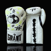 Grant Boxing Gloves White/Black/Yellow 14oz Leather Training Gloves