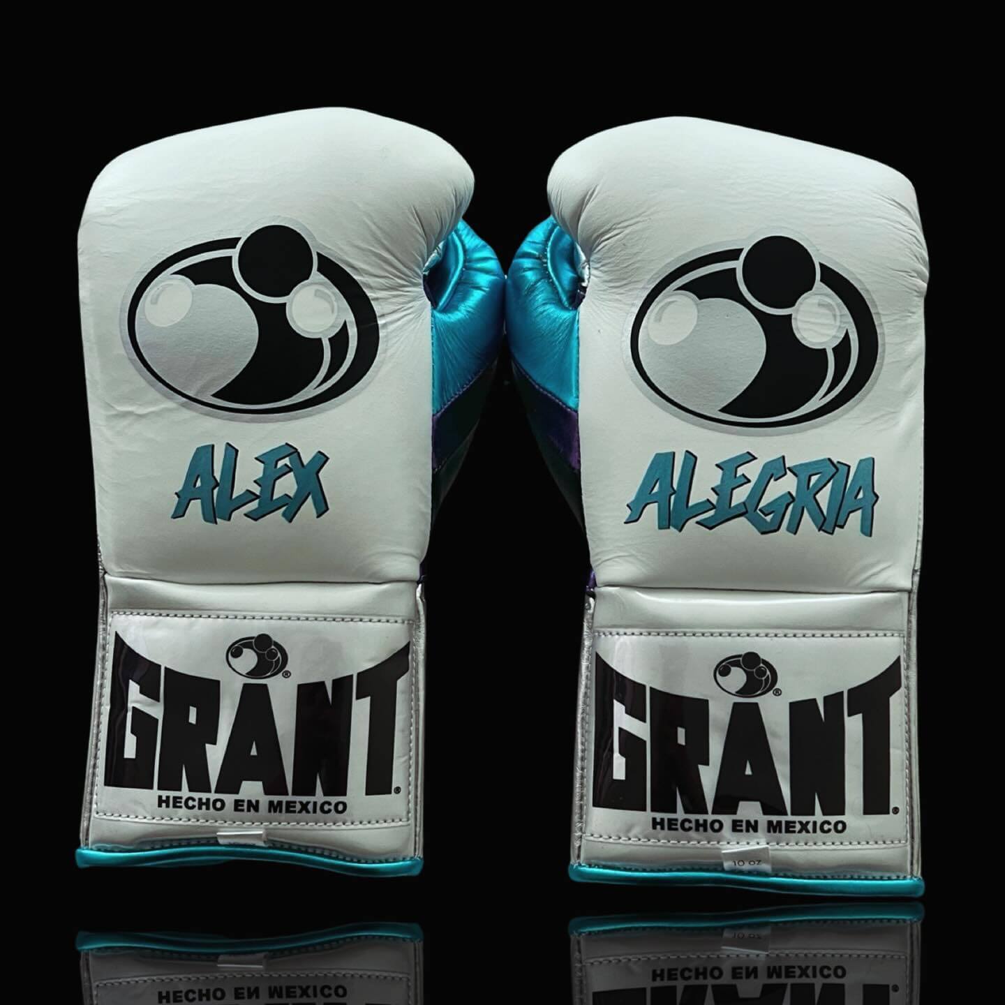 Grant White/Blue/Black Boxing Gloves Premium Leather Training Pair Back View