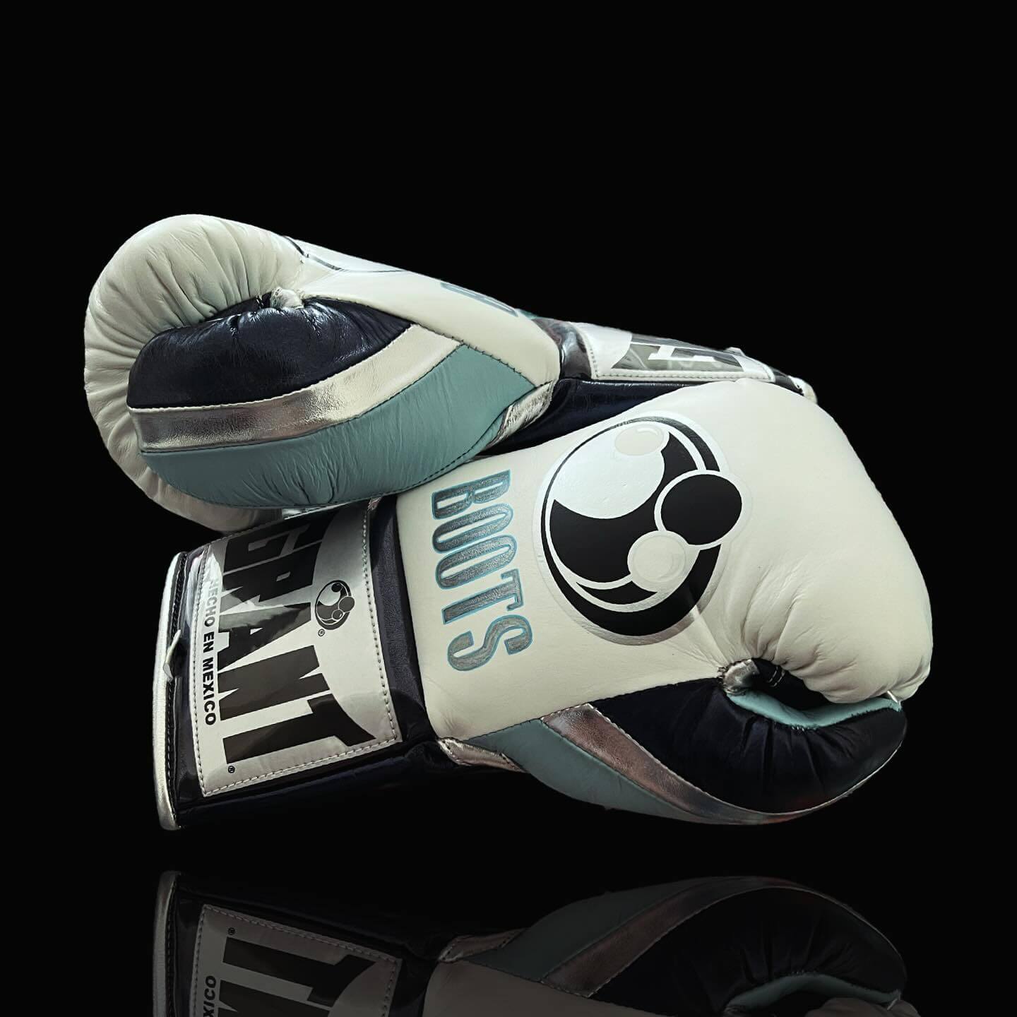 Grant White/Blue/Black Boxing Gloves Premium Leather Training Pair Thumb View
