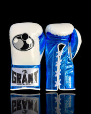 Grant Boxing Gloves White/Blue/Silver 14oz Leather Training Gloves