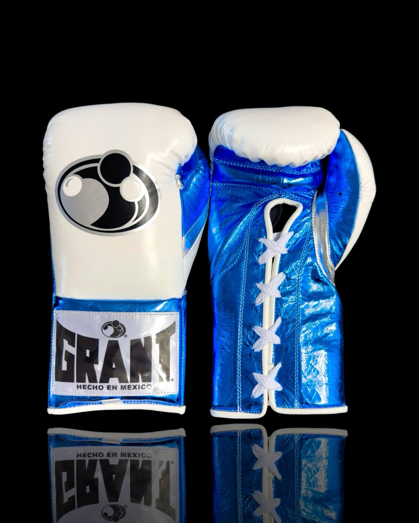 Grant Boxing Gloves White/Blue/Silver 14oz Leather Training Gloves