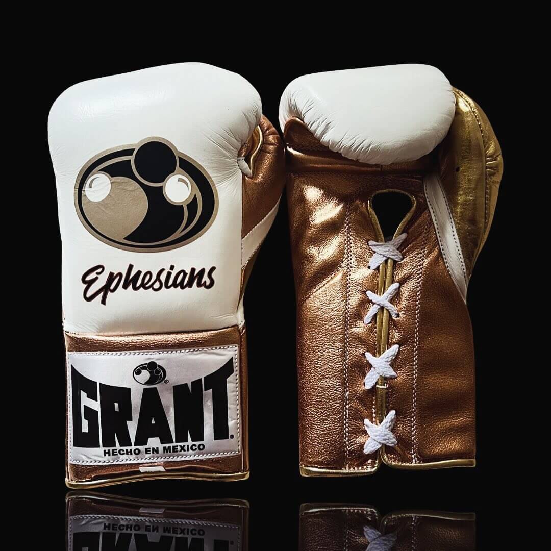 Grant White/Brown/Gold 14oz Boxing Gloves High Quality Gym Gloves