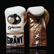 Grant White/Brown/Gold 14oz Boxing Gloves High Quality Gym Gloves
