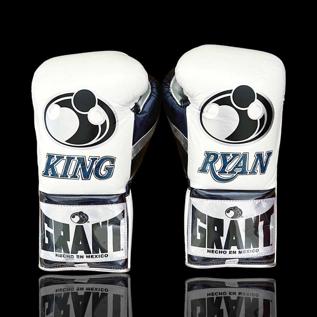 Grant White/Dark-Blue Lace-Up Boxing Gloves Back View