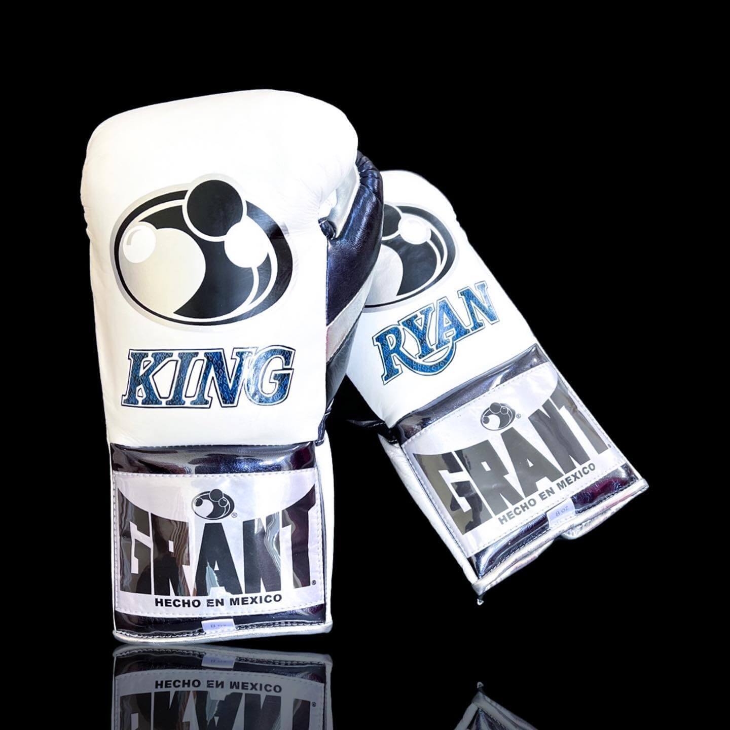 Grant White/Dark-Blue Lace-Up Boxing Gloves Close View