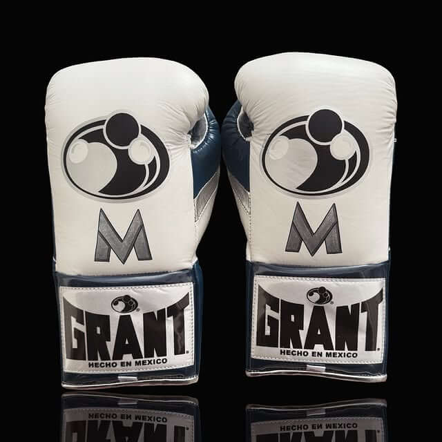  Grant White/Dark-Blue/Silver 14oz Boxing Gloves Custom Sparring Gloves Thumb View