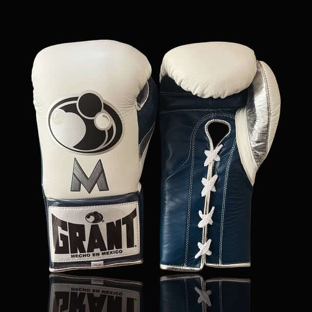 Grant White/Dark-Blue/Silver 14oz Boxing Gloves Custom Sparring Gloves