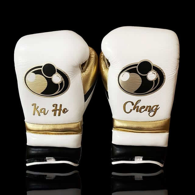 Grant White/Gold/Black Lace-Up Boxing Gloves Close Up Detail Back View