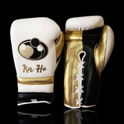 Grant White/Gold/Black Lace-Up Boxing Gloves Close Up Detail
