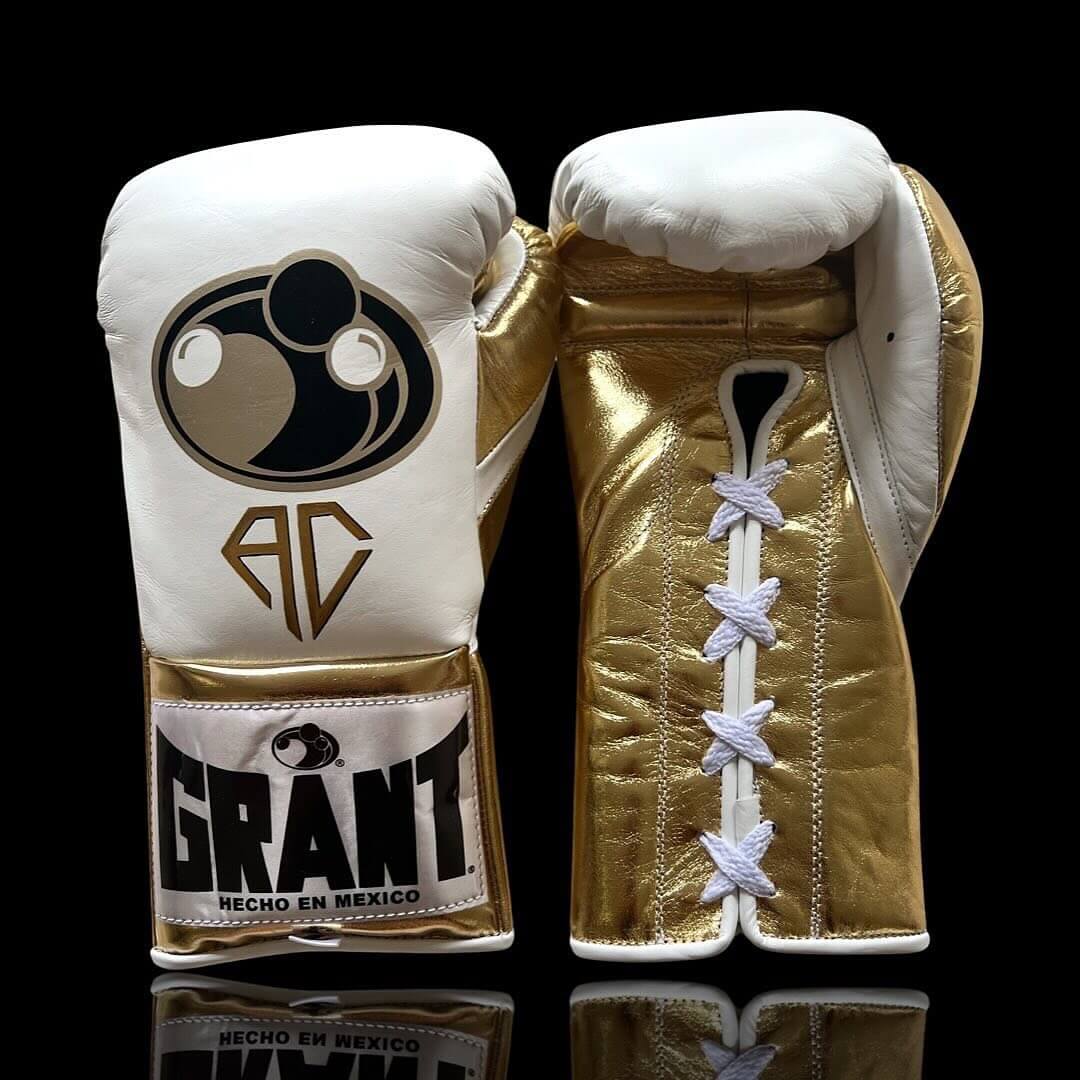Grant White/Gold Boxing Gloves Premium Leather Training Pair