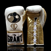 Grant White/Gold Boxing Gloves Premium Leather Training Pair