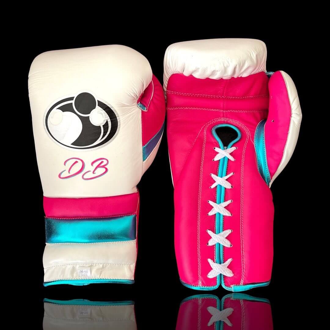 Grant White/Pink/Blue Leather Boxing Gloves Custom Fit Training