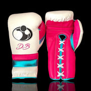 Grant White/Pink/Blue Leather Boxing Gloves Custom Fit Training