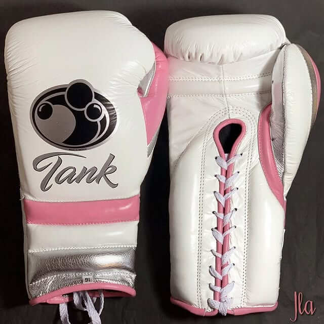 Grant White/Pink/Silver Leather Boxing Gloves Custom Fit Training