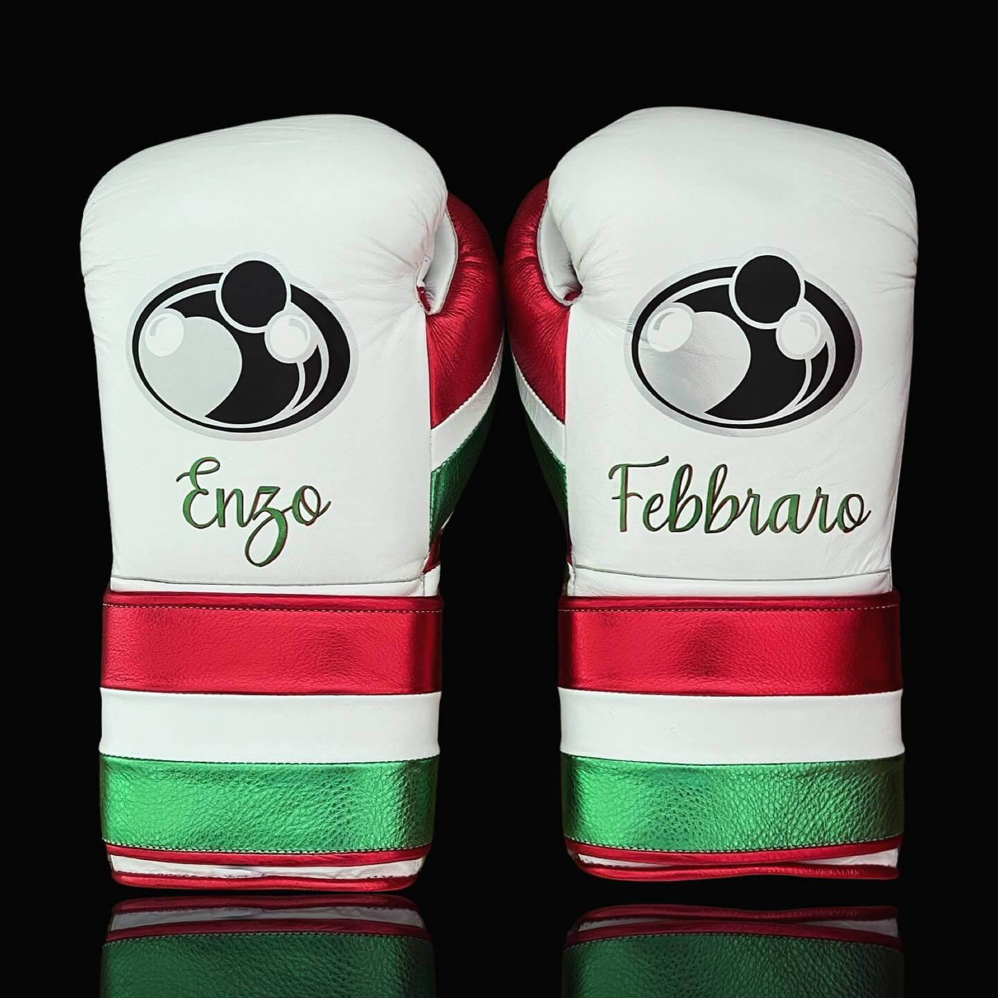 Grant White/Red/Green 14oz Boxing Gloves High Quality Gym Gloves Back View