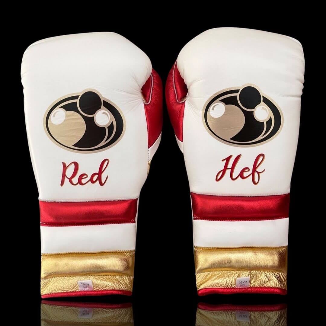 Grant White/Red/Gold 14oz Boxing Gloves Custom Sparring Gloves Back View