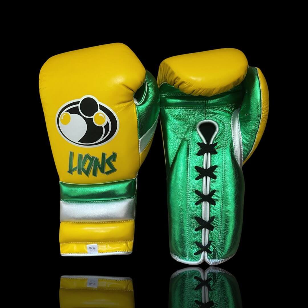 Grant Yellow/Green/Silver 14oz Boxing Gloves Custom Sparring Gloves