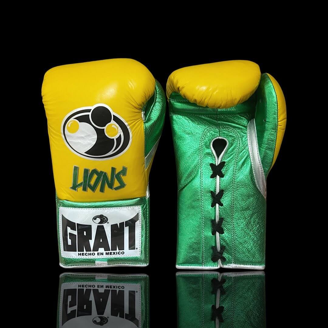 Grant Yellow/Green/Silver Lace-Up Boxing Gloves Classic Training Gloves
