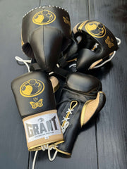 Grant Boxing Sets Black/Beige/Gold Leather Set for Muay Thai Practice
