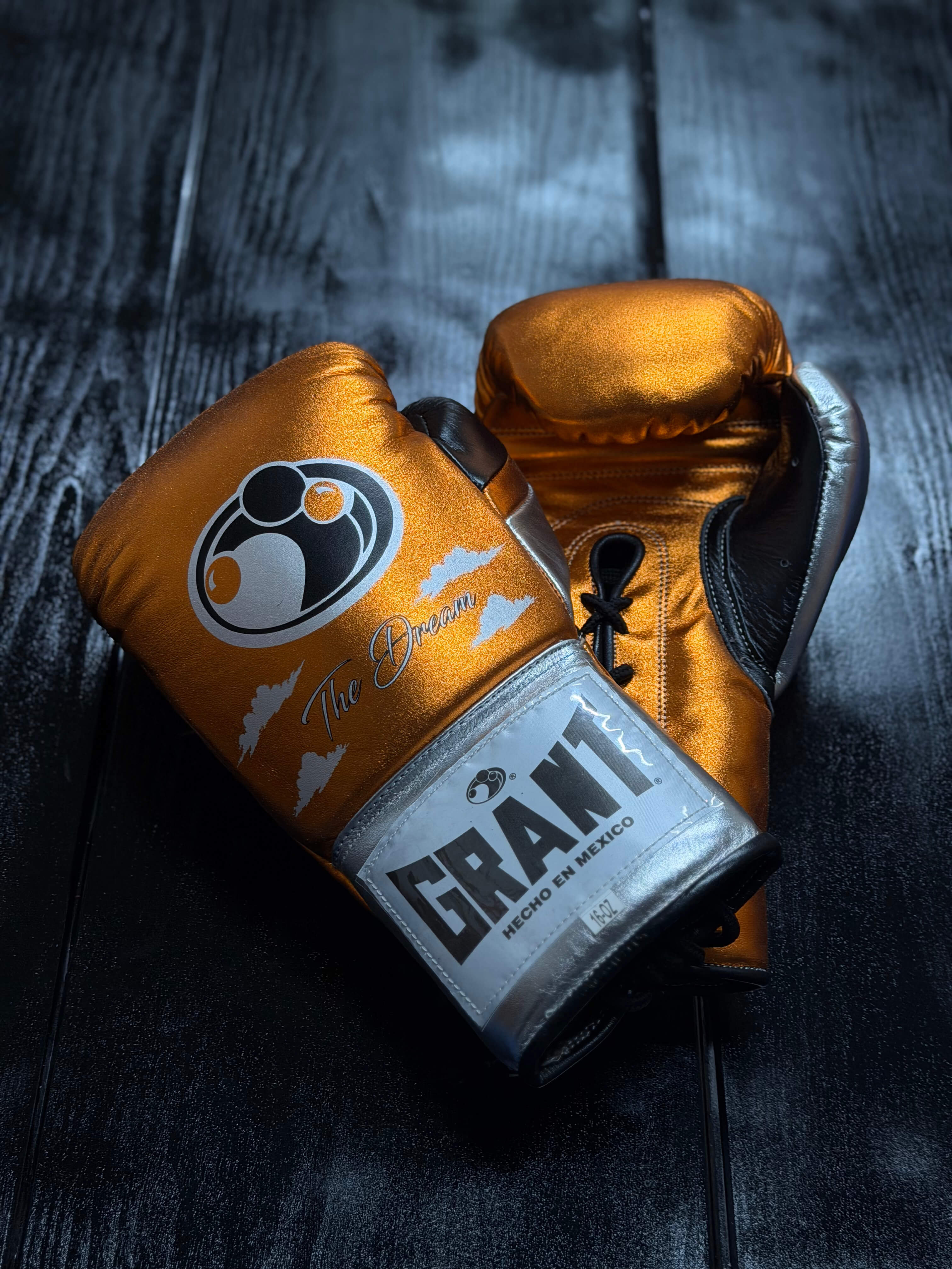Grant Boxing Gloves Orange/Grey/Silver Lace Up Leather Gloves for Training
