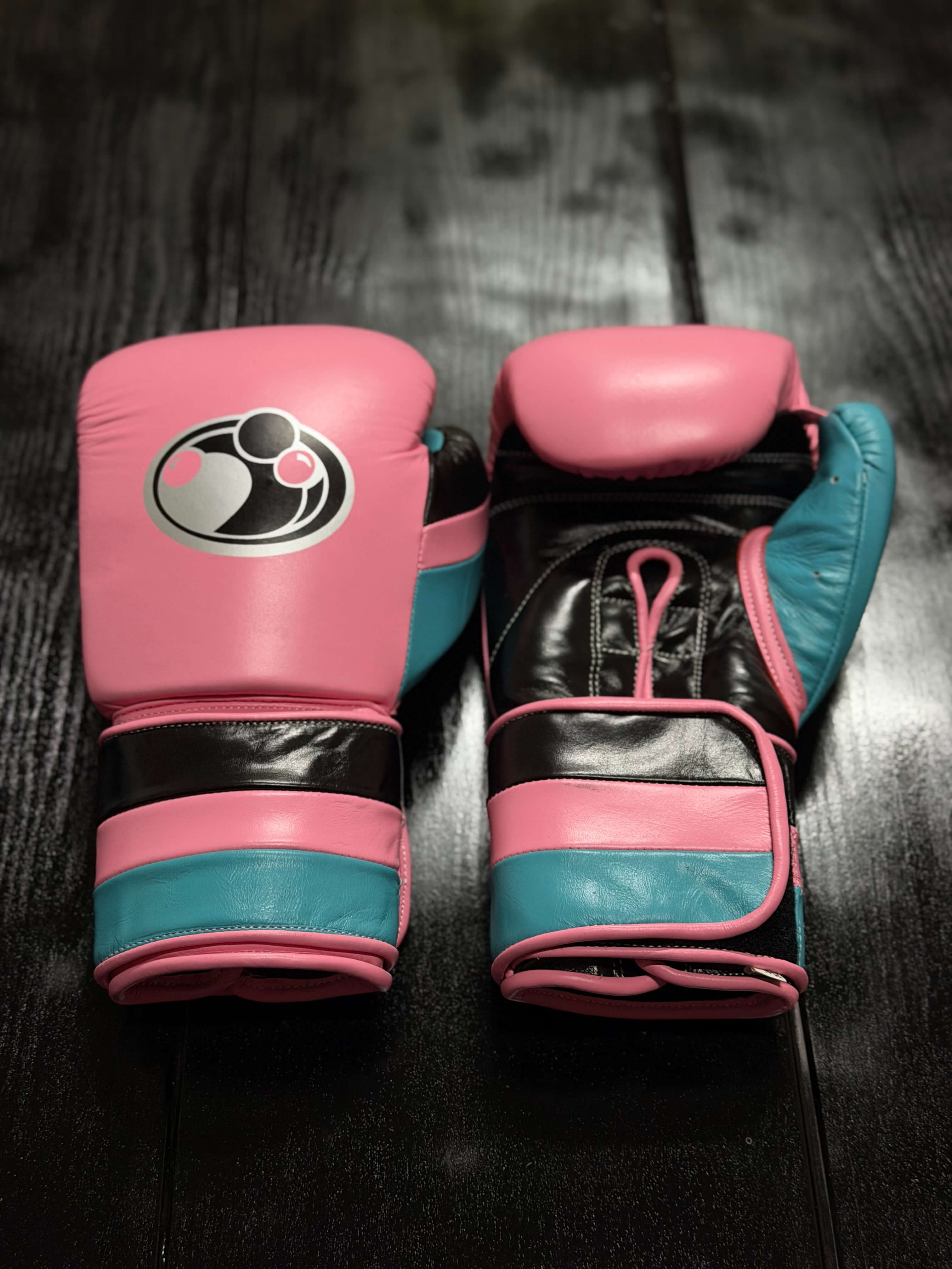 Grant Boxing Sets Pink/Black/Blue Leather Gloves Front View