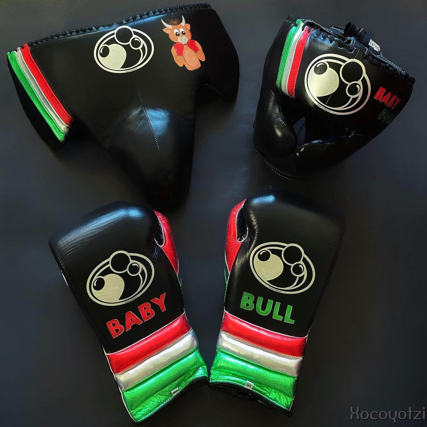 Grant Boxing Set Black/Pink/White/Green Lace-Up Gloves Headguard Kit