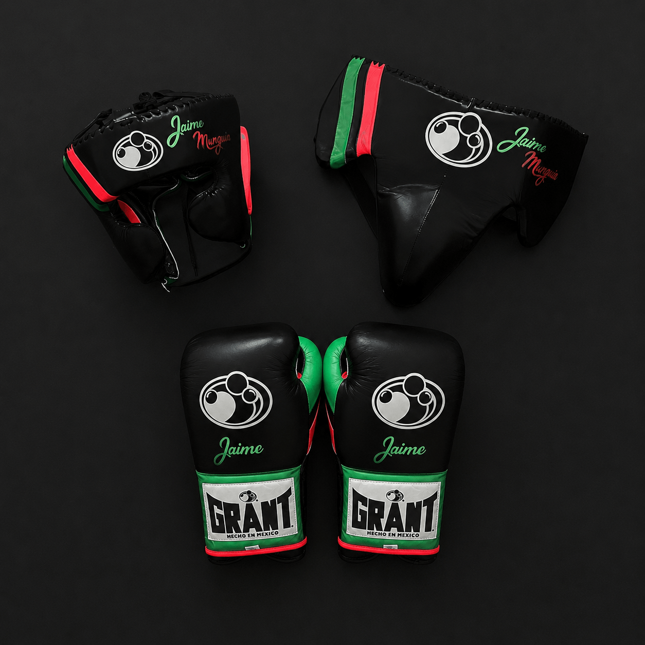Grant Boxing Set Black/Red/Green 14oz Gloves with Headguard Training Kit