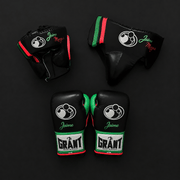 Grant Boxing Set Black/Red/Green 14oz Gloves with Headguard Training Kit