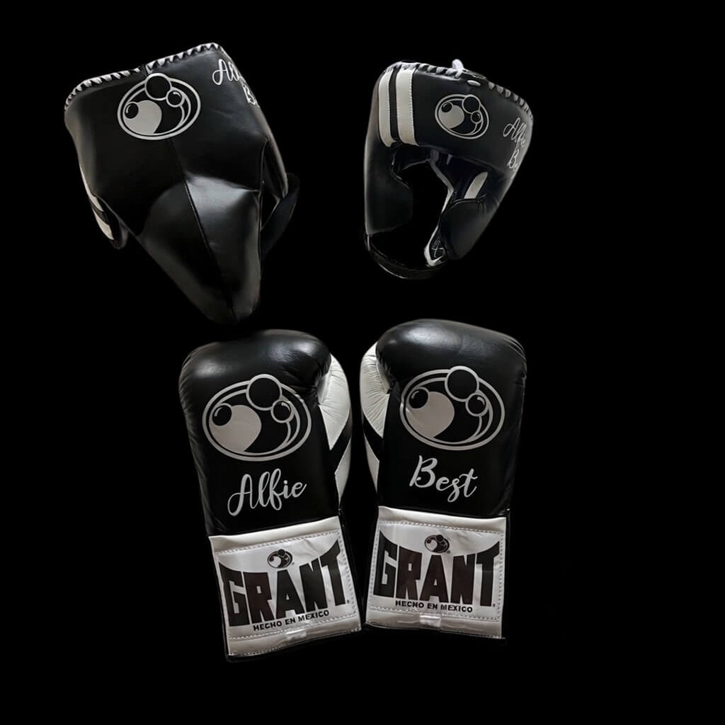 Grant Black/White Boxing Set Fitness Training Gloves Headguard