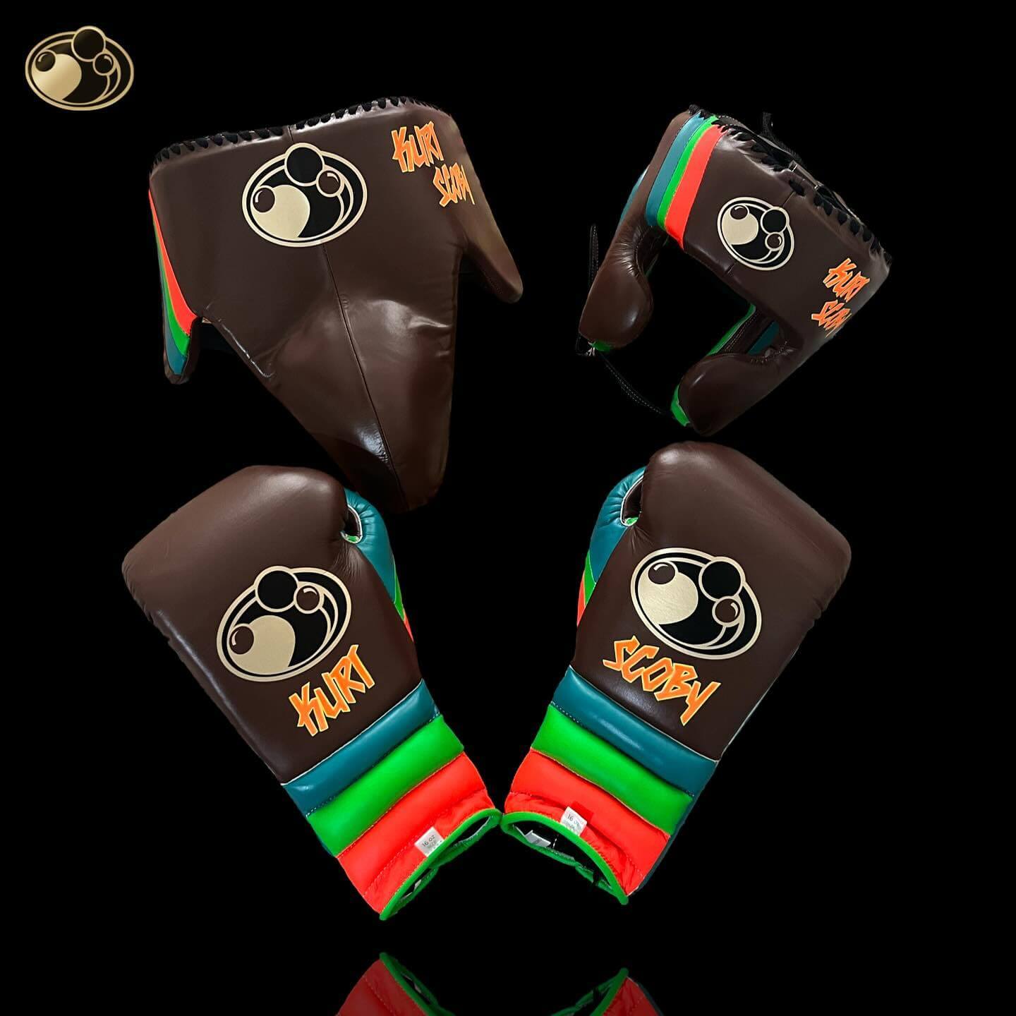 Grant Boxing Set Brown/Blue/Green/Orange Lace-Up Gloves Headguard Kit