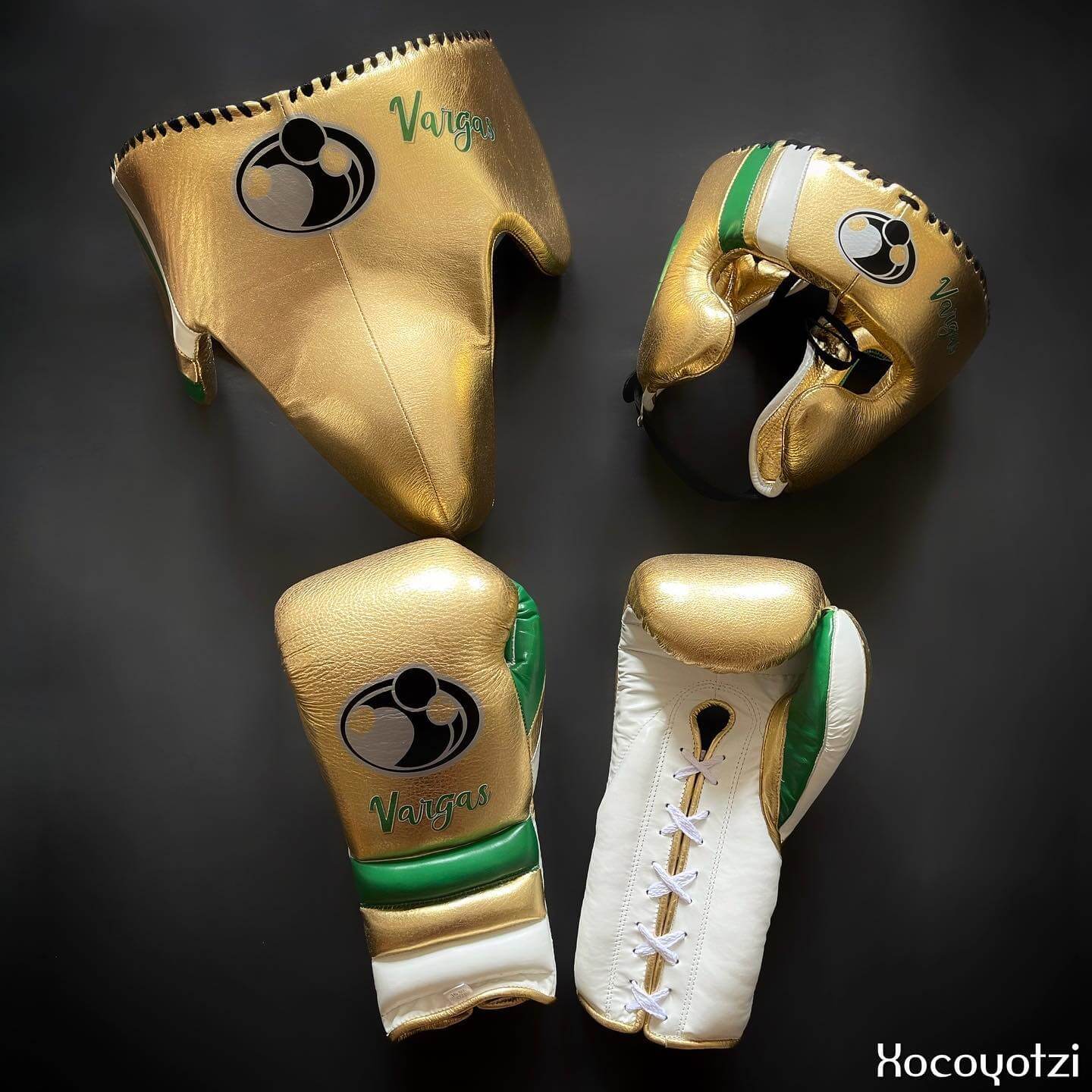 Grant Boxing Set Gold/White/Green Gym Training Gloves Headguard