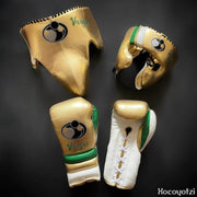 Grant Boxing Set Gold/White/Green Gym Training Gloves Headguard