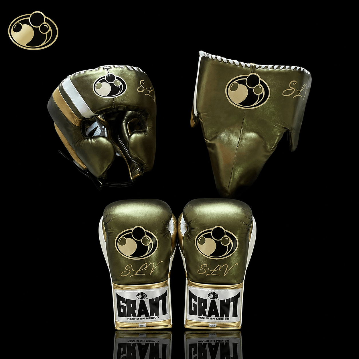 Grant Green/White/Gold Boxing Set 14oz Gloves Full Gear Pack