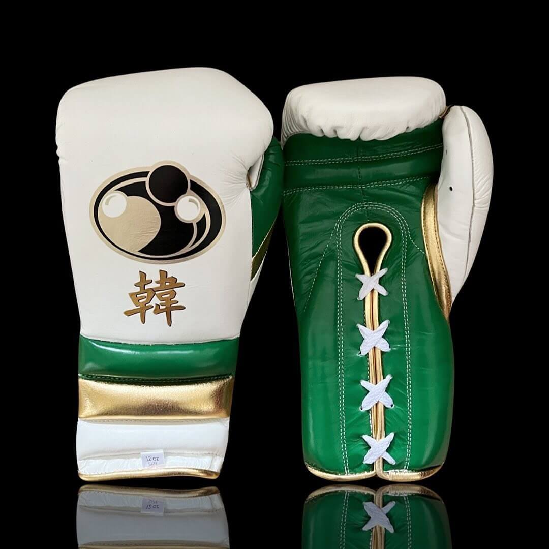 Grant White/Green/Gold Boxing Set Lace-Up Gloves