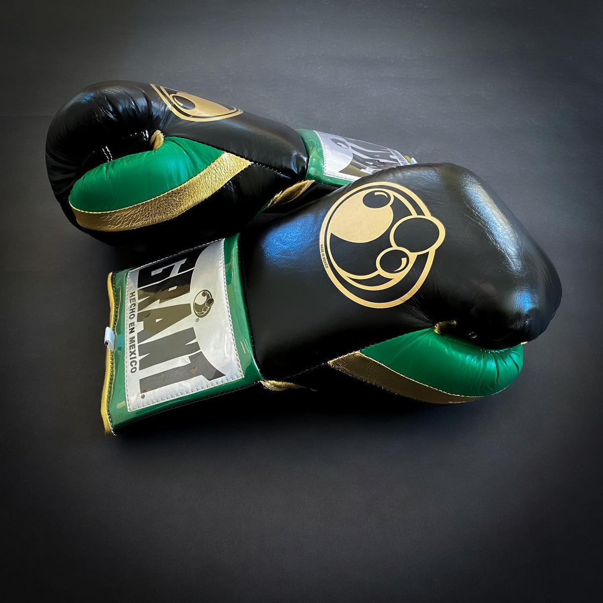 Grant Boxing Gloves Black/Green/Gold  Lace Up Gloves Side View