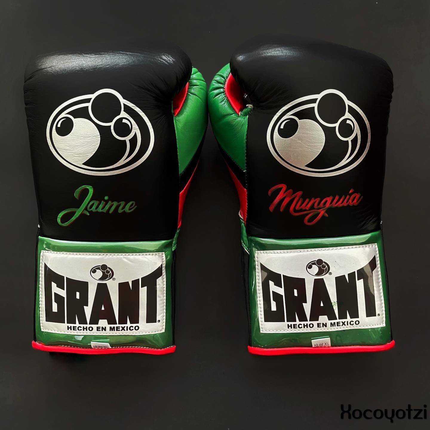 Grant Black/Green/Red Leather Boxing Gloves Heavy Duty Training Pair