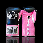 Grant Boxing Gloves Black/Pink/White Lace Up Leather Gloves for Training