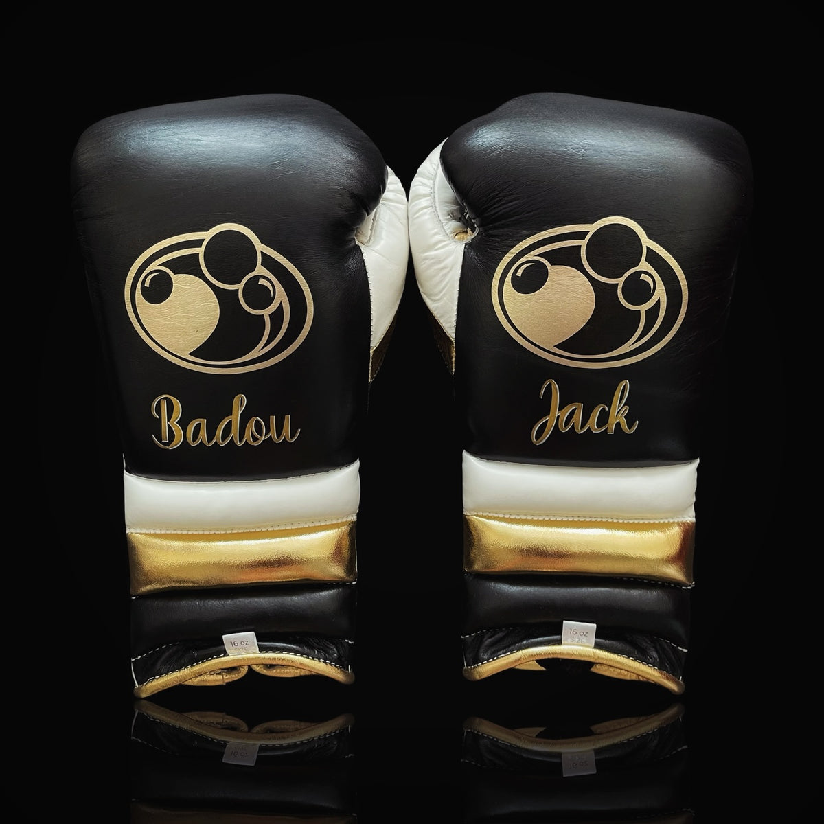 Grant Black/White/Gold Leather Boxing Gloves Heavy Duty Training Pair Back View