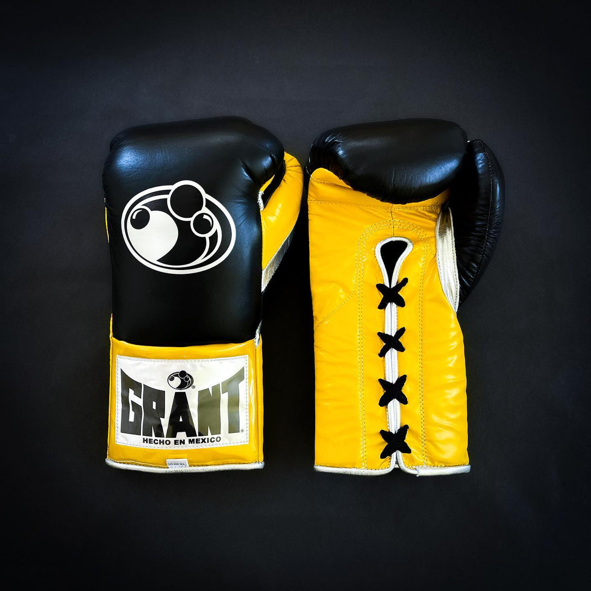 Grant Boxing Gloves Black/Yellow/Silver Padded Leather Gloves for Muay Thai