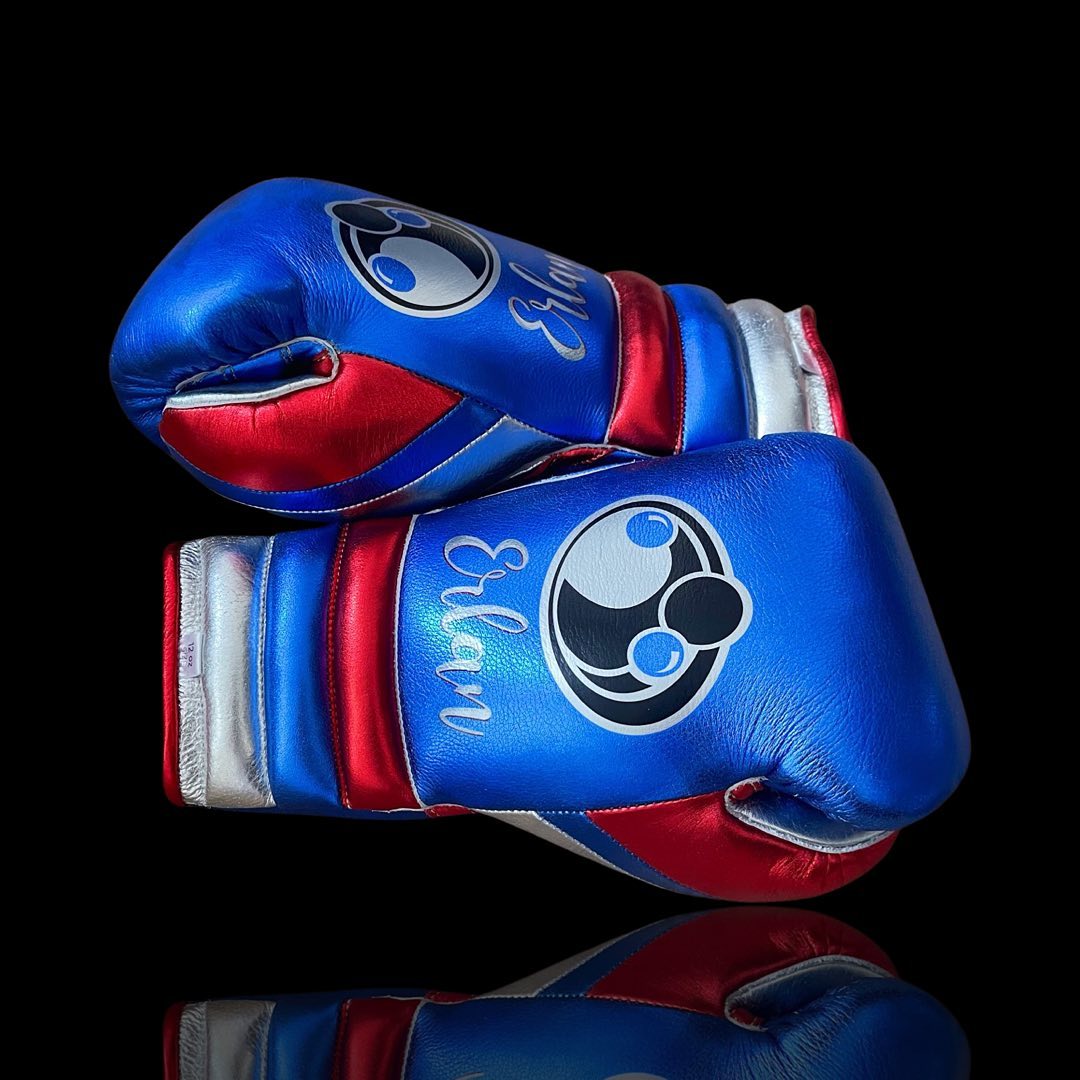Grant Blue/Silver/Red Leather Boxing Gloves Heavy Duty Training Pair Side View
