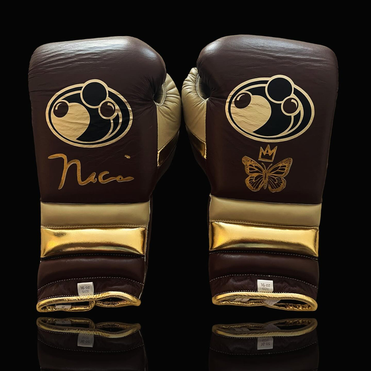 Grant Brown/Beige/Gold Boxing Gloves Premium Leather Training Pair Back View