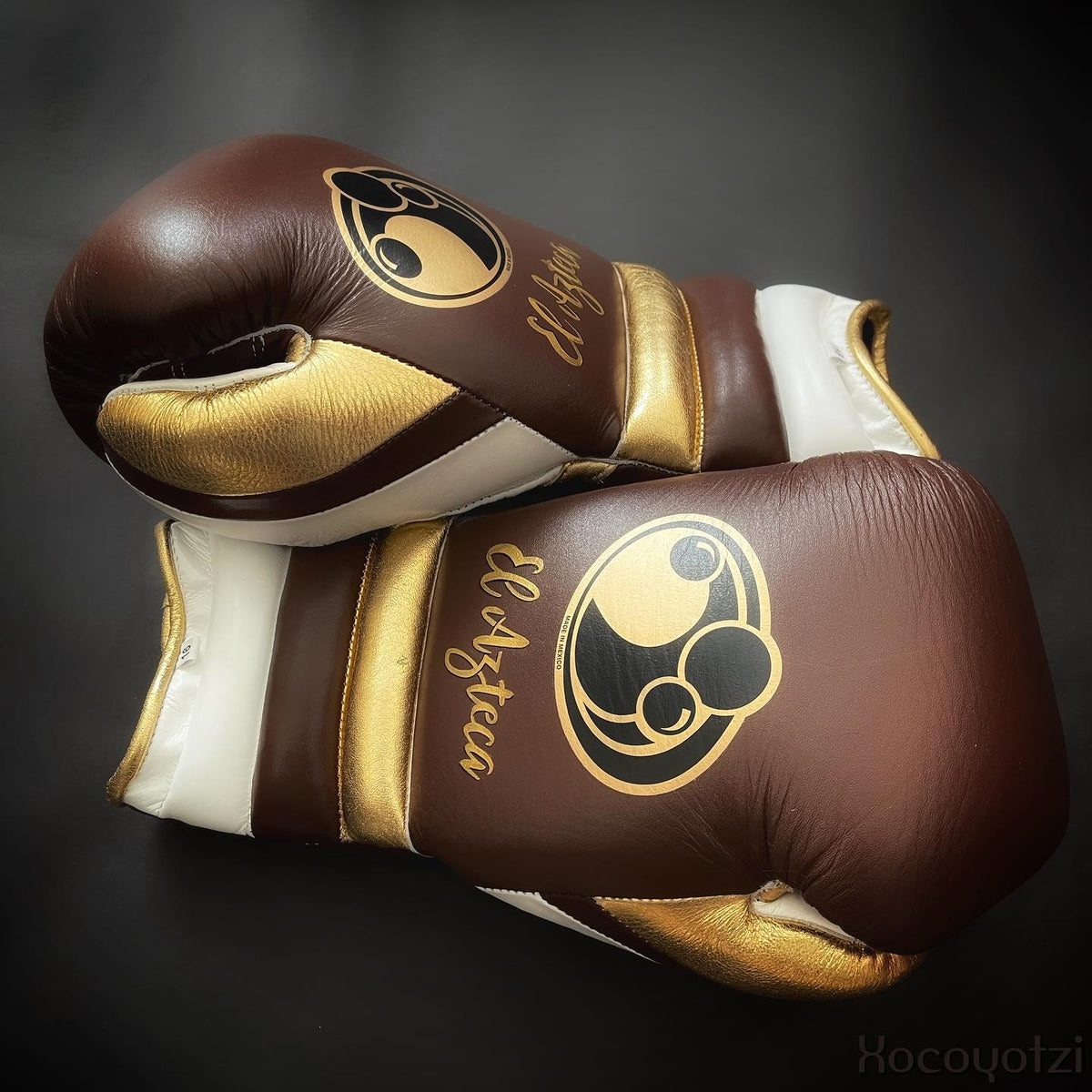 Grant Brown/Gold/White 14oz Boxing Gloves High Quality Gym Gloves Side View