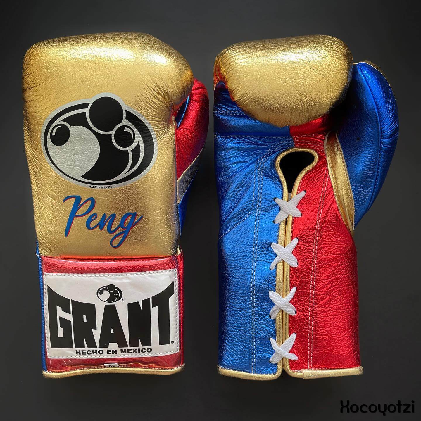 Grant Gold/Blue/Red Lace-Up Boxing Gloves Classic Training Gloves