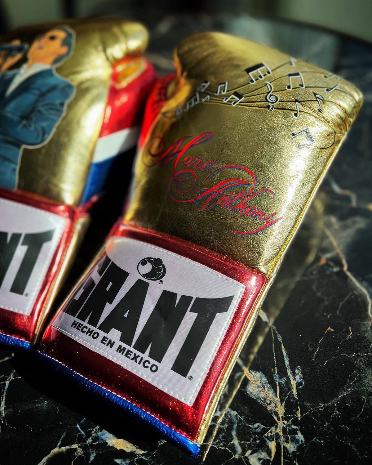 Grant Gold/Red/Blue Boxing Gloves Sparring Training Gloves Back View