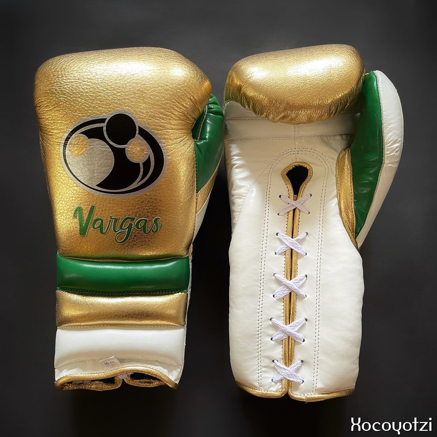Grant Gold/White/Green Leather Boxing Gloves Custom Fit Training