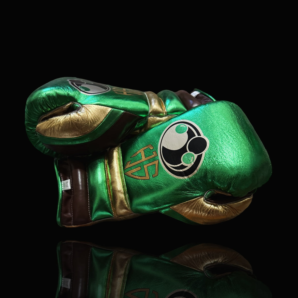 Grant Green/Gold/Brown Lace-Up Boxing Gloves Classic Training Gloves Side View