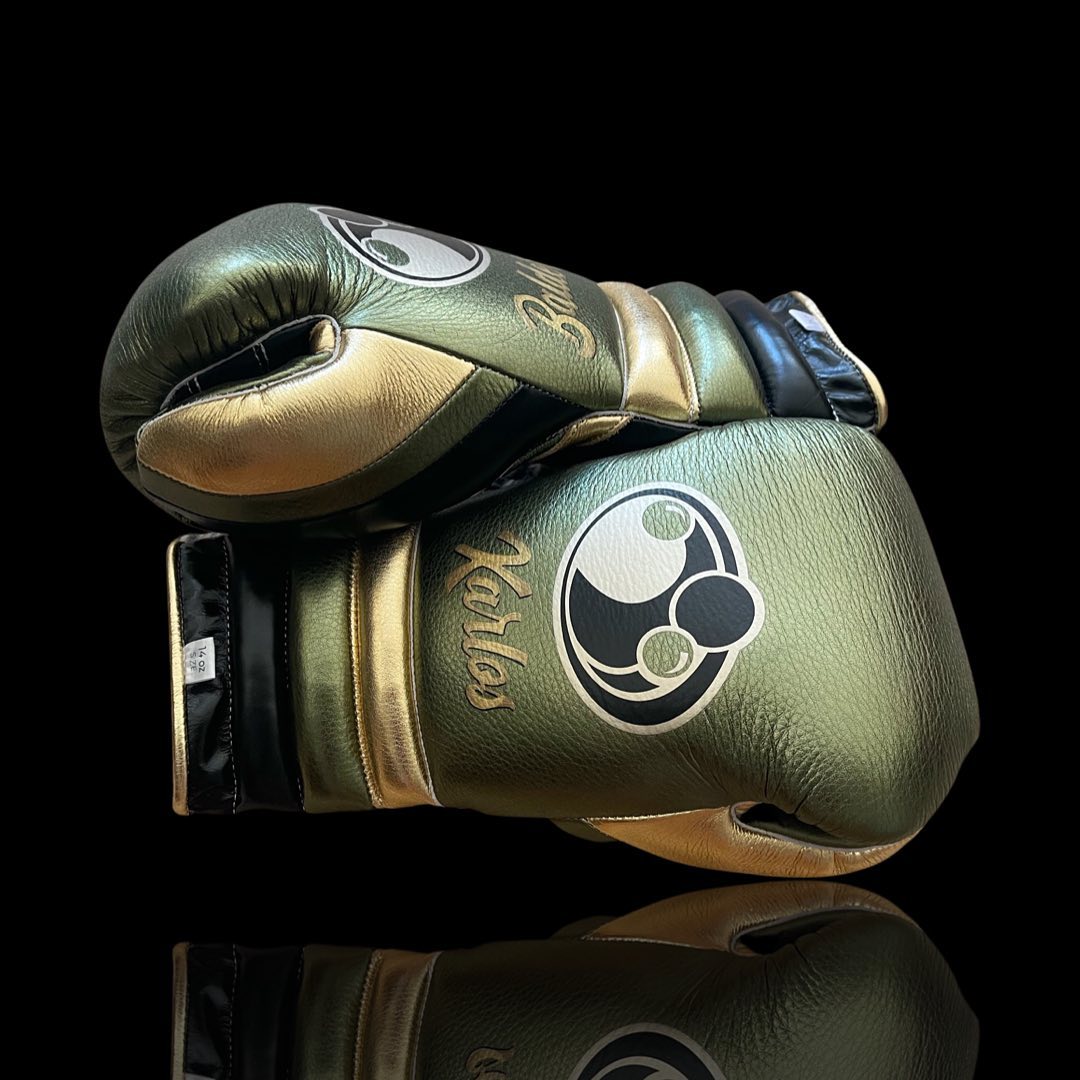 Grant Green/Black/Gold Boxing Gloves Premium Gym Training Pair Side View