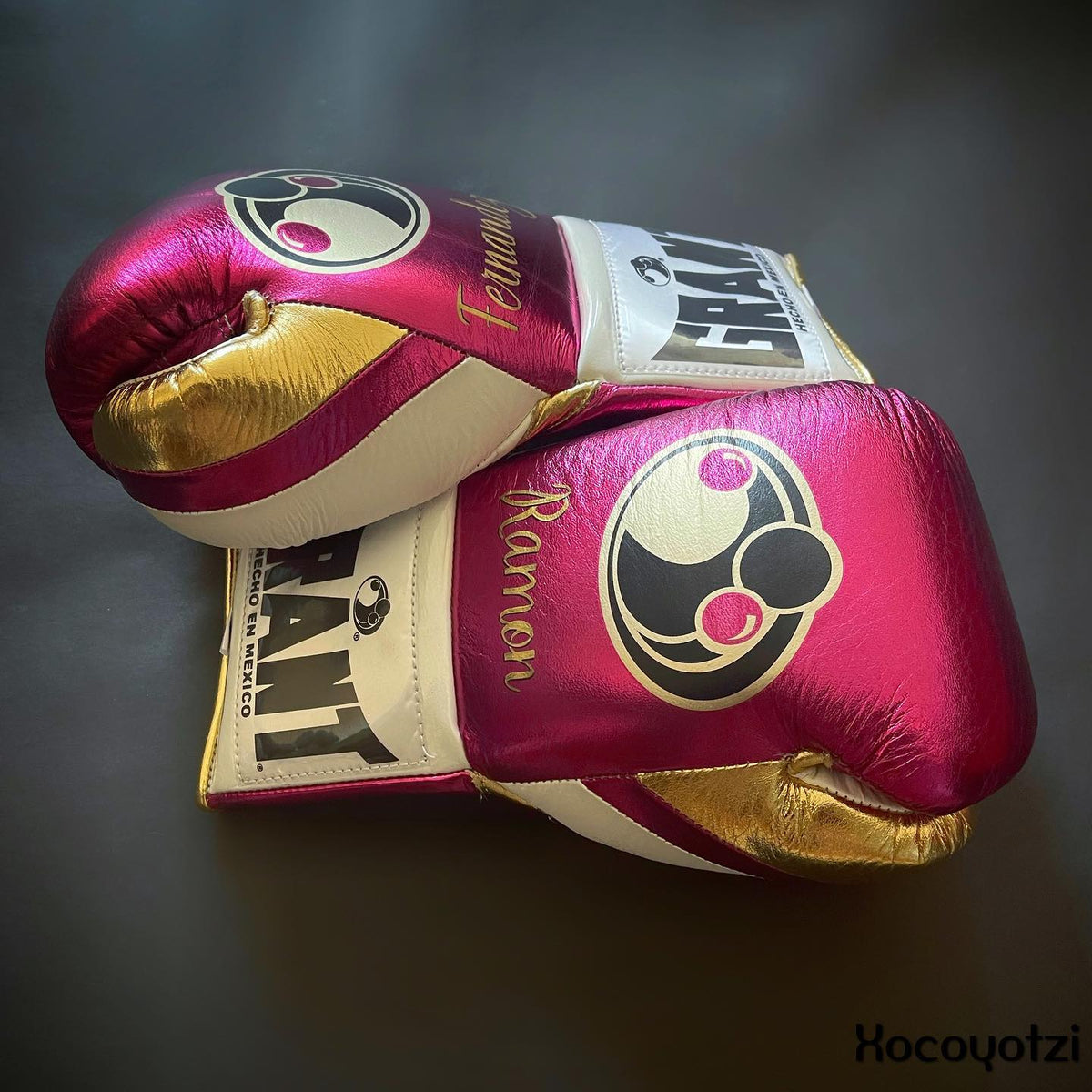 Grant Boxing Gloves Pink/Gold/White 14oz Leather Training Gloves Side View