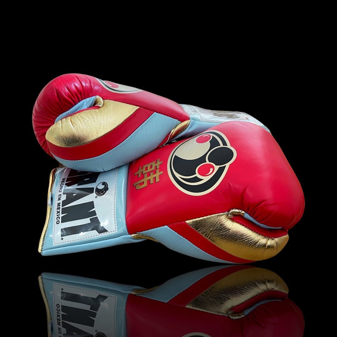Grant Pink/Sky-Blue/Gold Boxing Gloves Durable Sparring Gloves Side View