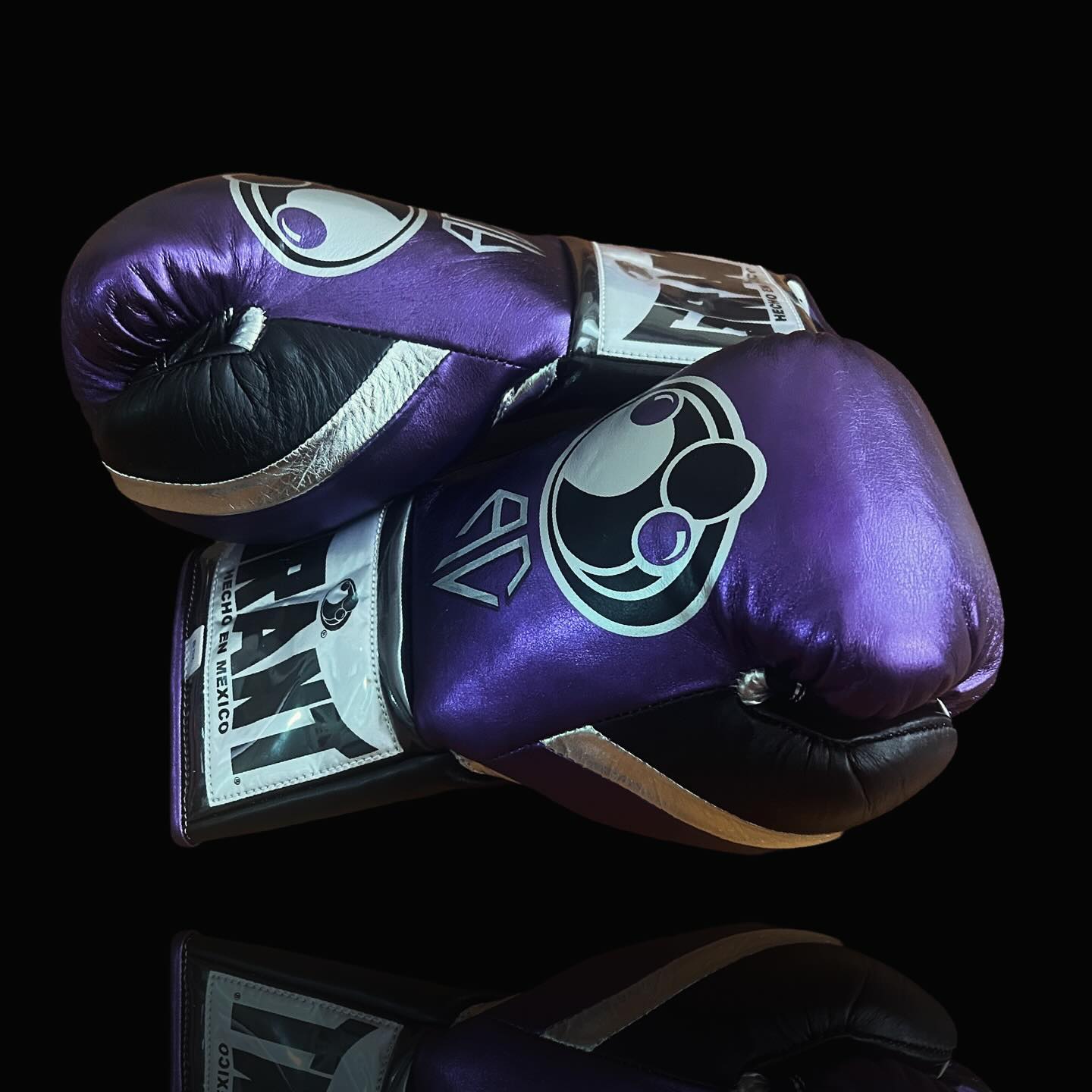 Grant Purple/Black/Silver Lace-Up Boxing Gloves Close Up Detail Thumb View